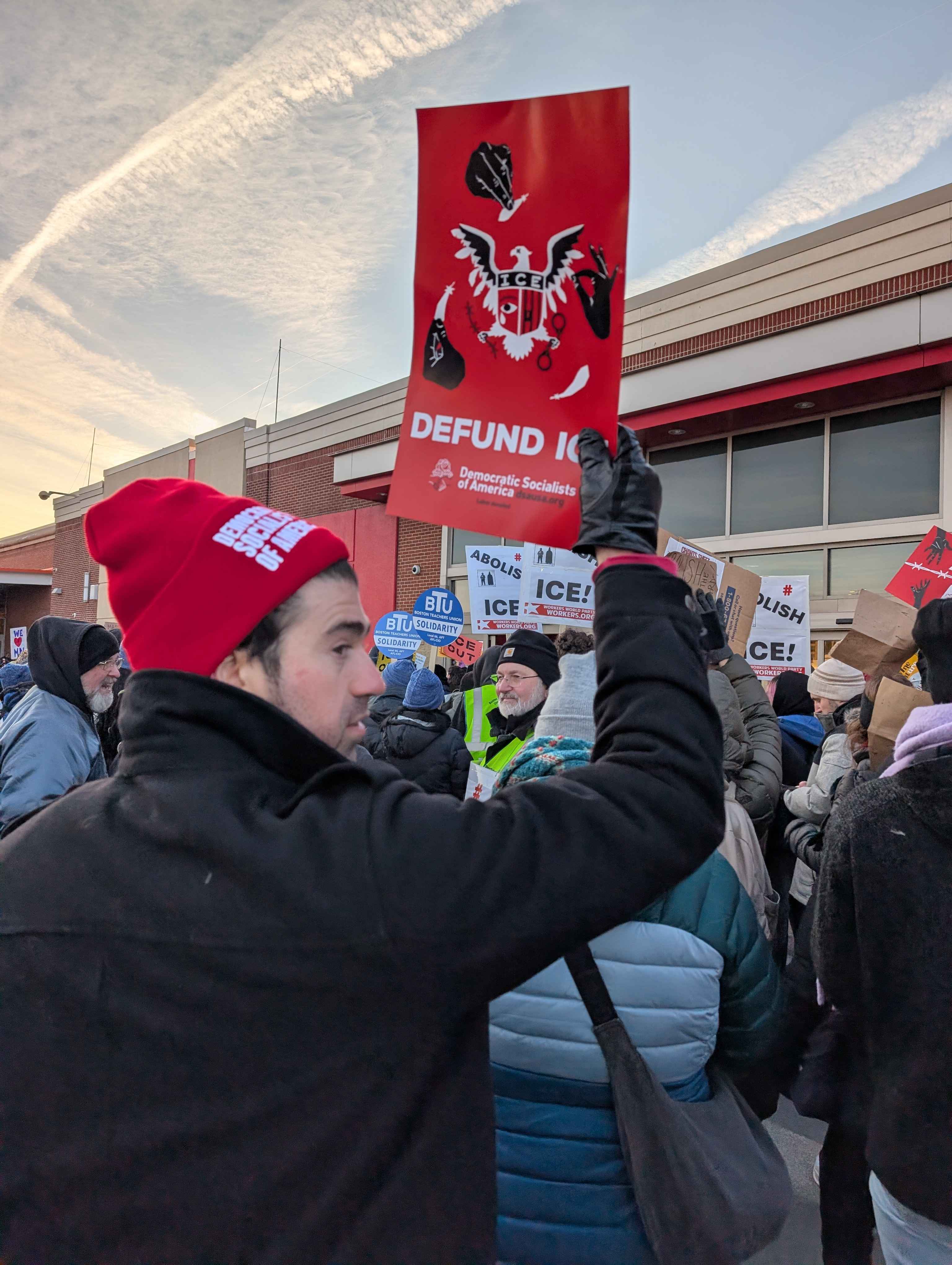 Jason Poulos at Abolish ICE rally in Dorchester