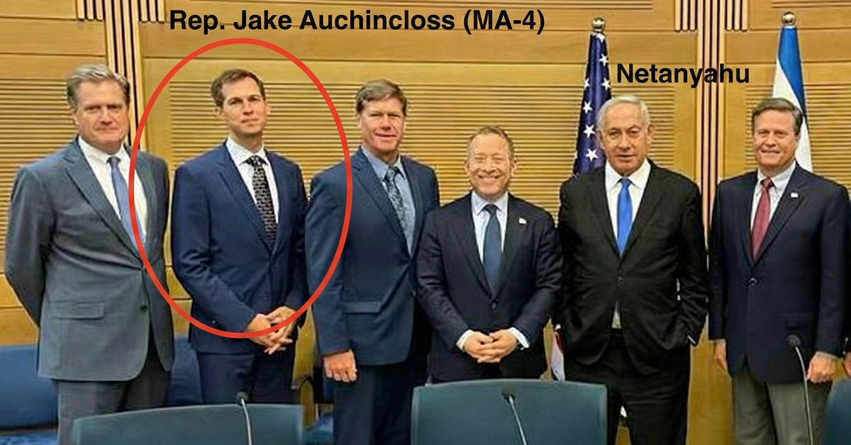 Rep. Jake Auchincloss with Benjamin Netanyahu during AIEF-sponsored Israel trip, June 2022