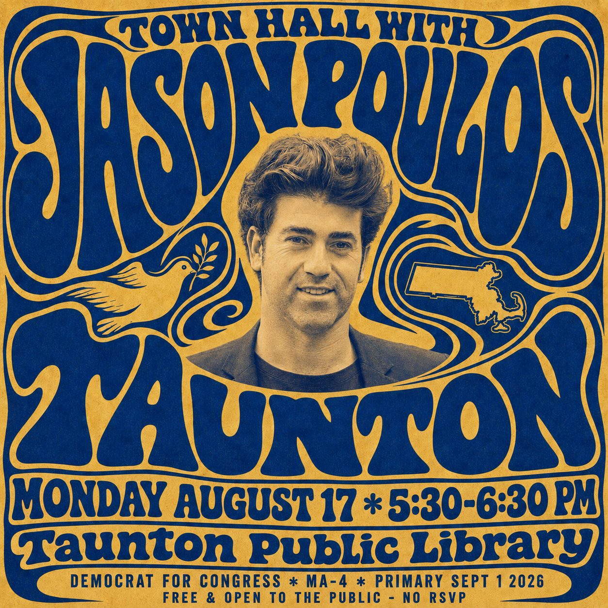 Town Hall with Jason Poulos — Taunton, Monday August 17, 5:30–6:30 PM, Taunton Public Library